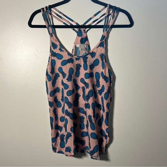 Adam Levine Double straps summer top pink with blue pineapple size M - Picture 1 of 4